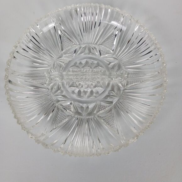 Vintage Clear Cut Glass Round Divided Dish - Relish, candy, condiments - Picture 3 of 6